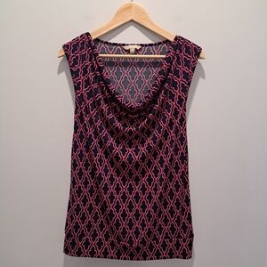 Banana Republic Navy & Pink Sleeveless Geometric Cowl Neck Blouse Womens M
